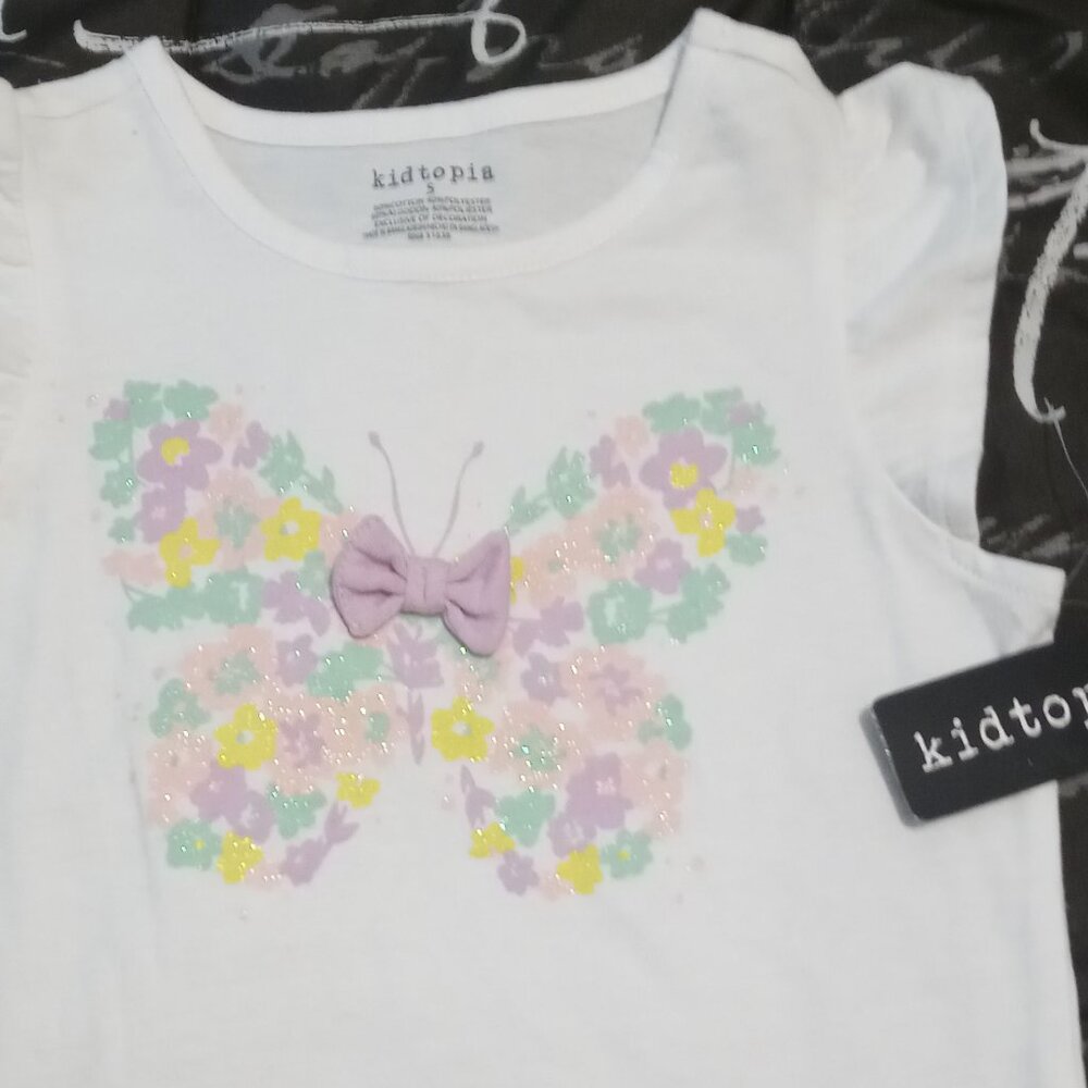 Kidtopia 2 pc White Top/Light Purple Floral Print Cotton Blend Skort 5
